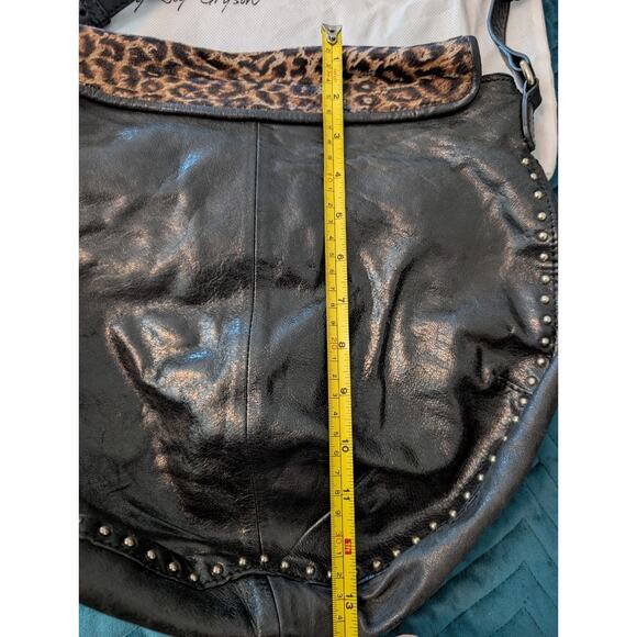 Olivia Harris By Joy Gryson OH Black Leather Hobo Bag Purse Animal Print Accent - Picture 14 of 16
